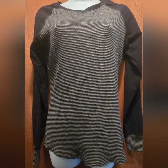Columbia Black &Gray Striped Thermal Sweatshirt SzM - Picture 1 of 7